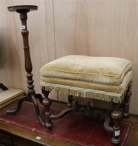 A William and Mary walnut stool and a mahogany torchere (2)